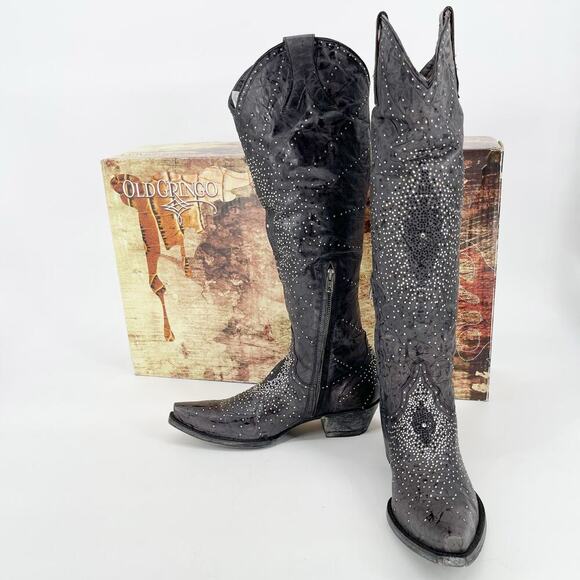 Old Gringo Gray Celina Crystal Studded Knee High Western Cowgirl Boot size 7 - Picture 1 of 14